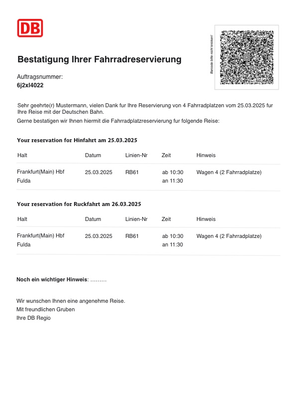 Deutsche Bahn PDF confirmation design