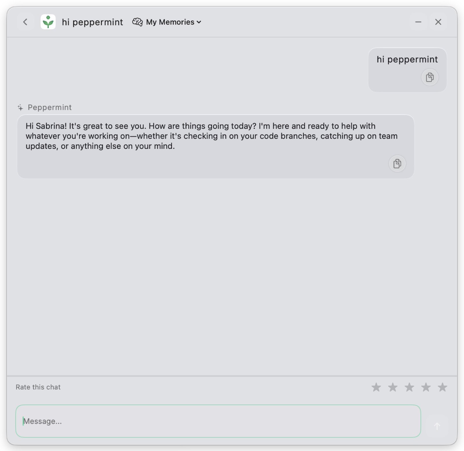 Peppermint chat interface