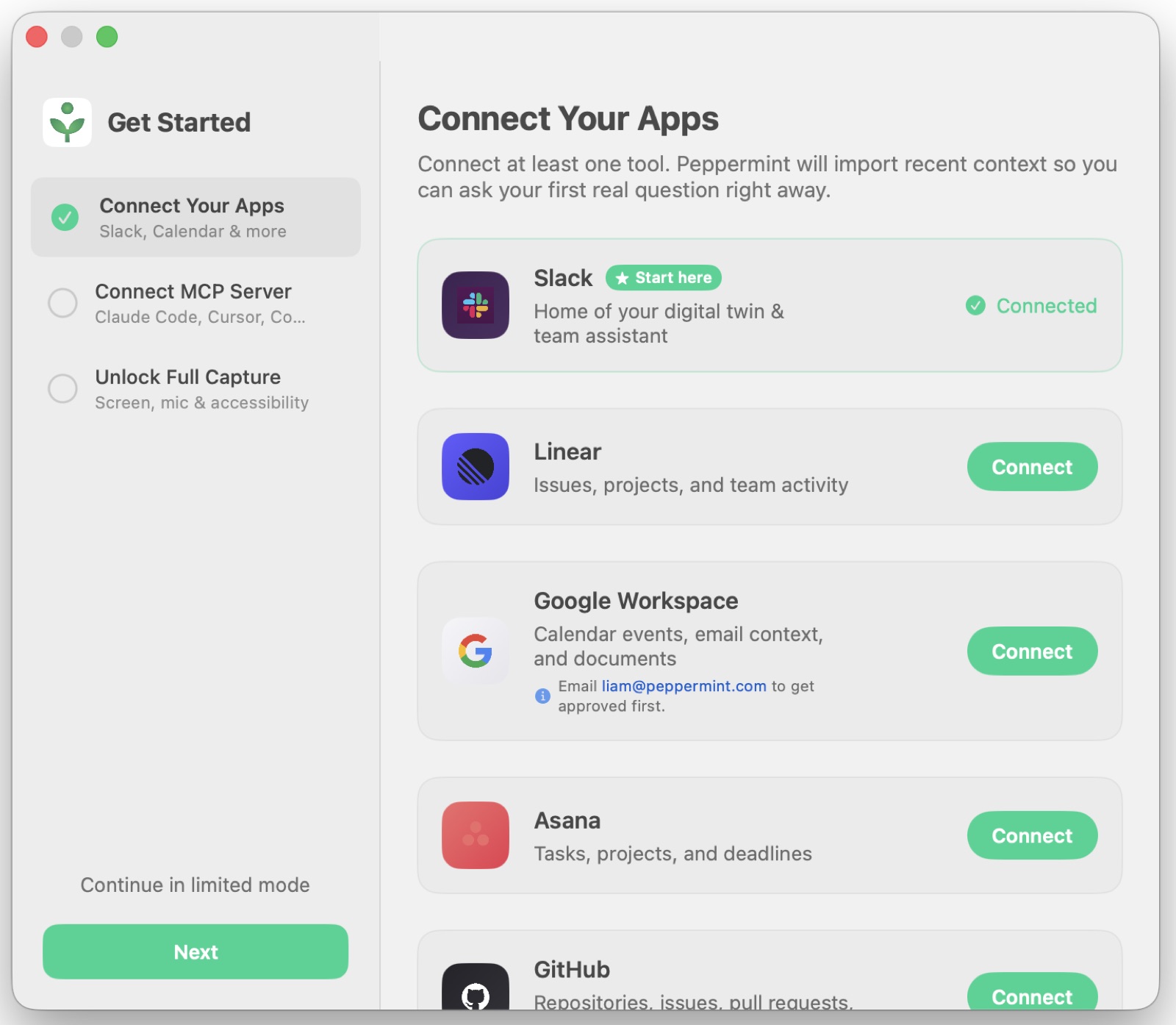 Onboarding: app permissions